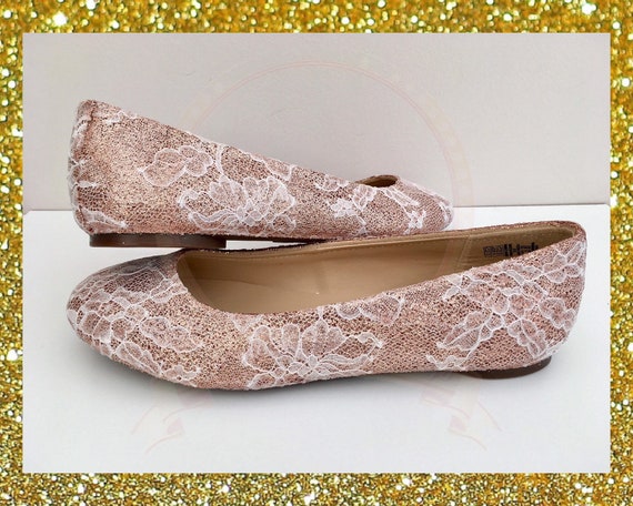 rose gold flat wedding shoes