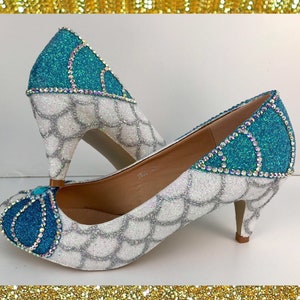 Custom mermaid shoes, Mermaid glitter shoes, Custom wedding shoes, Mermaid glitter heels, Glitter heels custom, Little mermaid wedding shoes image 2