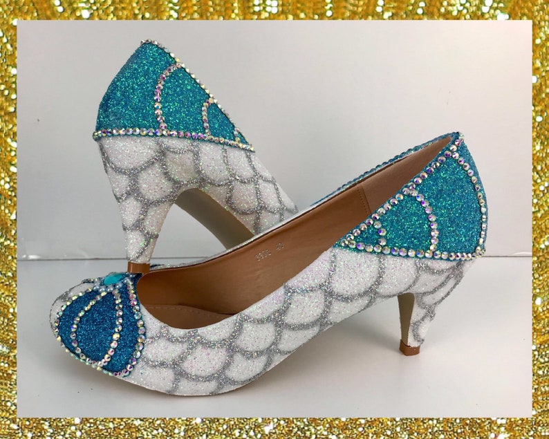 Custom mermaid shoes, Mermaid glitter shoes, Custom wedding shoes, Mermaid glitter heels, Glitter heels custom, Little mermaid wedding shoes image 2