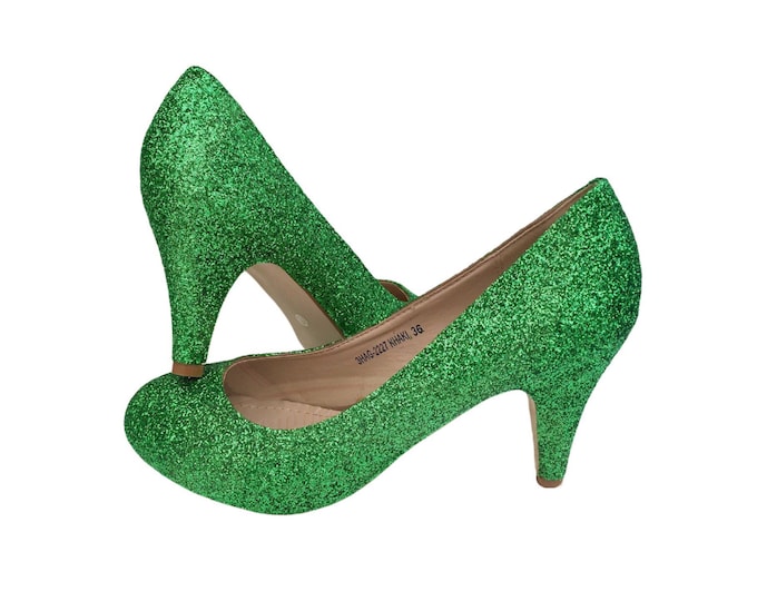 green glitter heels