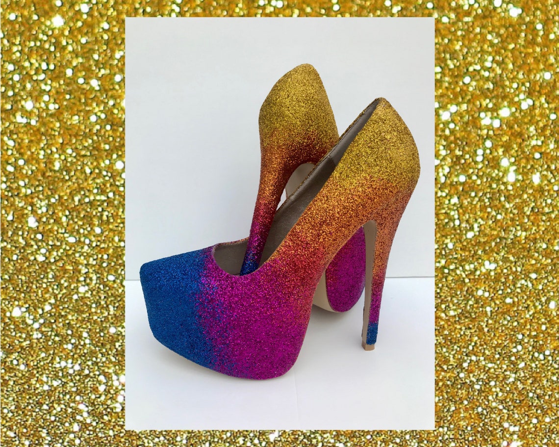 Autumn glitter ombre heels Ombre glitter shoes Pink purple Etsy