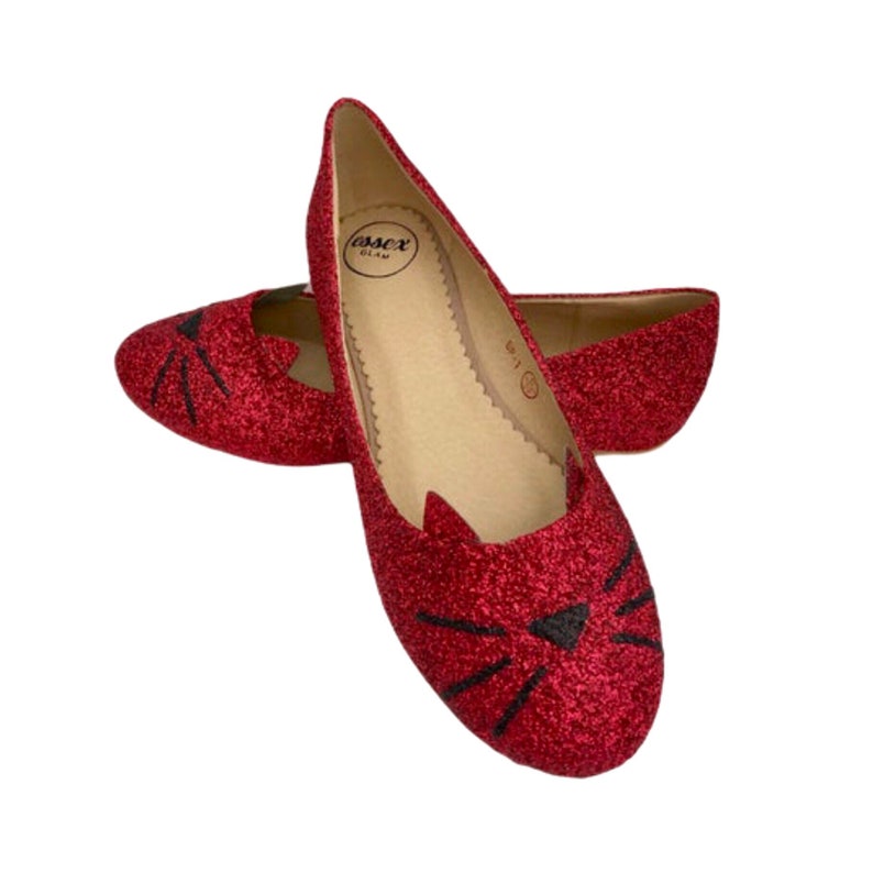 Cat Glitter Flats Cat Flat Shoes Glitter Cat Shoe Red Etsy