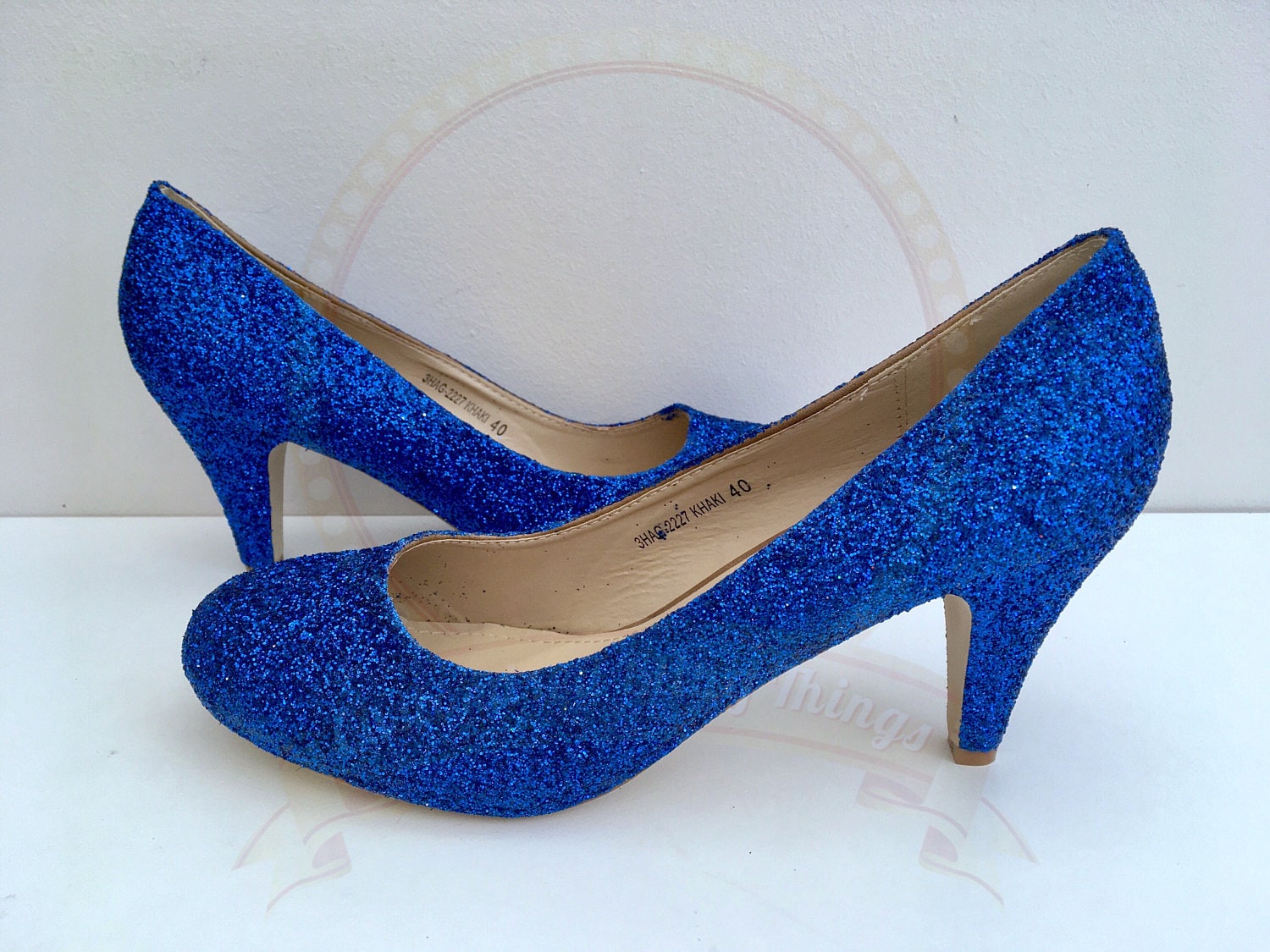 Royal Blue Glitter Heels Cobalt Blue Mid Heel Bridal | Etsy