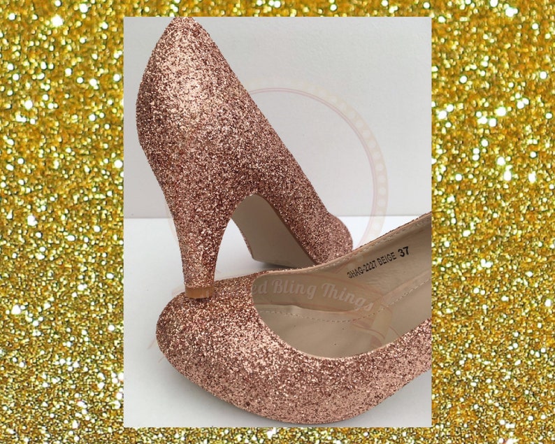 Rose gold bridal, Bridal glitter heels, Rose gold heels, Gold glitter bridal, Rose gold gift for her, Rose gold wedding, Custom made shoes image 3