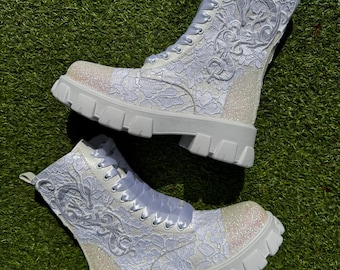 All white dragon boots, Dragon lace boots, White lace boots, White bridal boots, Dragon ankle boots, Altenative wedding, Custom combats