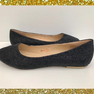 Womens Black Glitter Shoes, Womens Flat Shoes Black, Womens Flat ...