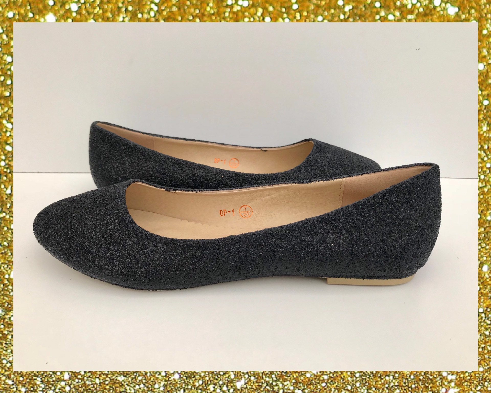 Womens Black Glitter Shoes Womens Flat Shoes Black Womens Etsy UK