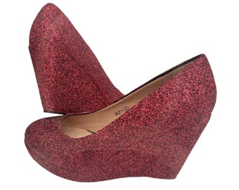 Burgandy glitter heels, Burgundy wedge heels, Glitter wedges bridal, Burgundy wedding shoes, Custom glitter shoes, Bridal shoes customised