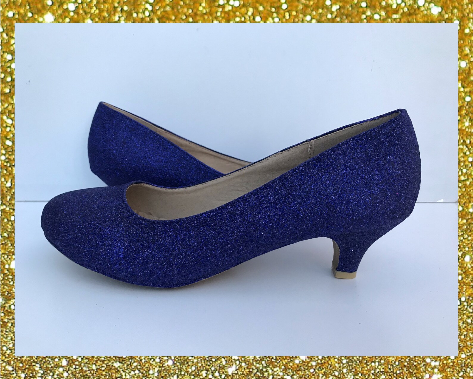 Navy Kitten Heels, Navy Glitter Shoes, Glitter Kitten Heels, Navy