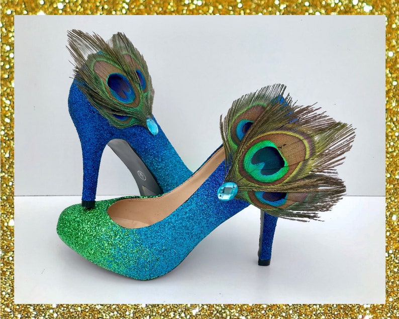 Ombre peacock feather heels Peacock glitter ombre heels Etsy