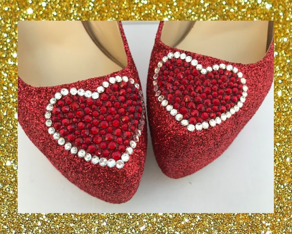 Crystal Heart Glitter Heels, Red Heart Heels, Red Crystal