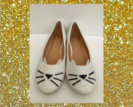 White cat shoes White glitter flats Cat 