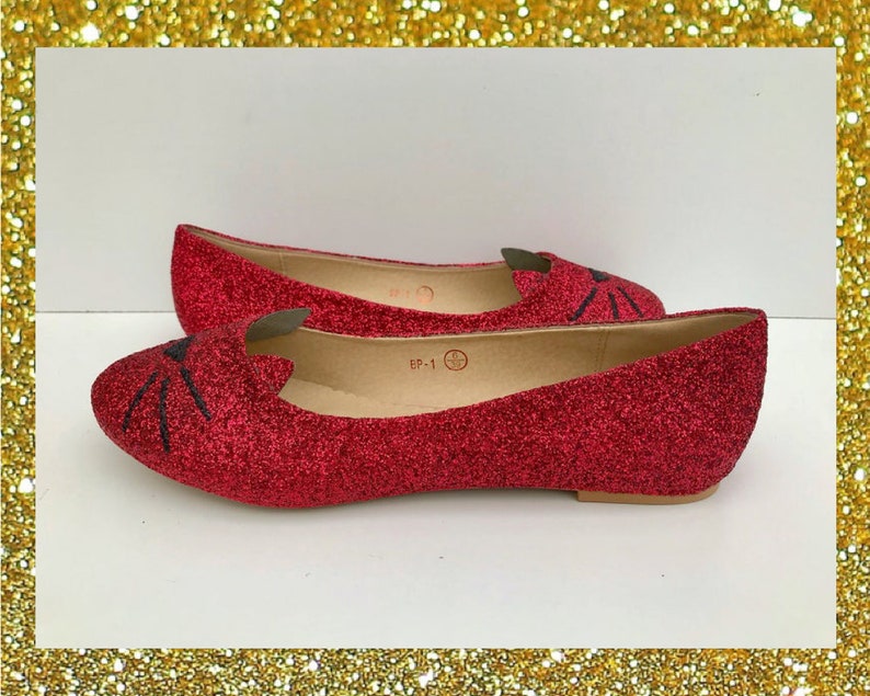 Cat Glitter Flats Cat Flat Shoes Glitter Cat Shoe Red Etsy