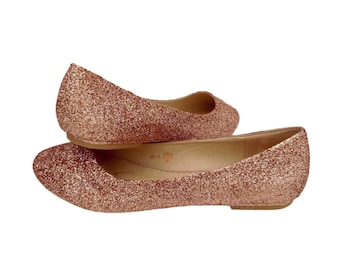 Rose gold shoes, Rose gold glitter flats, Rose gold wedding shoes, Rose gold bridal shoes, Flat wedding shoes, Wedding shoes for bride