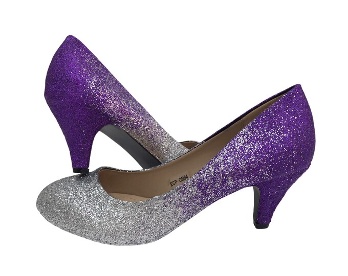 Purple Ombré Heels Glitter Glitter Ombre Shoes Round Toe Etsy