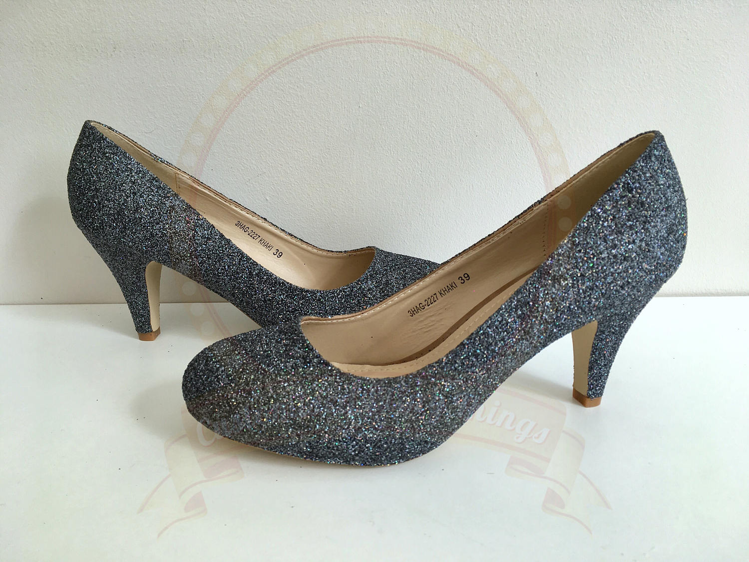 Grey Glitter Heels Holographic Black Occasion Mid Heel Etsy