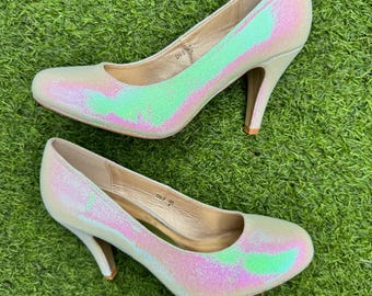 Iridescent Glitter Wedding Heels, Pearl Pink Shimmer Court Shoes
