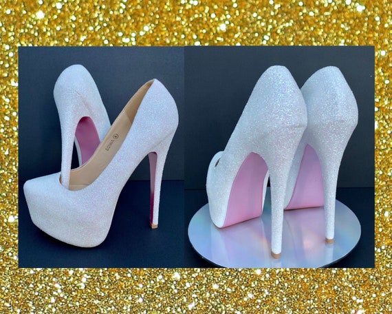 white bridal platform heels