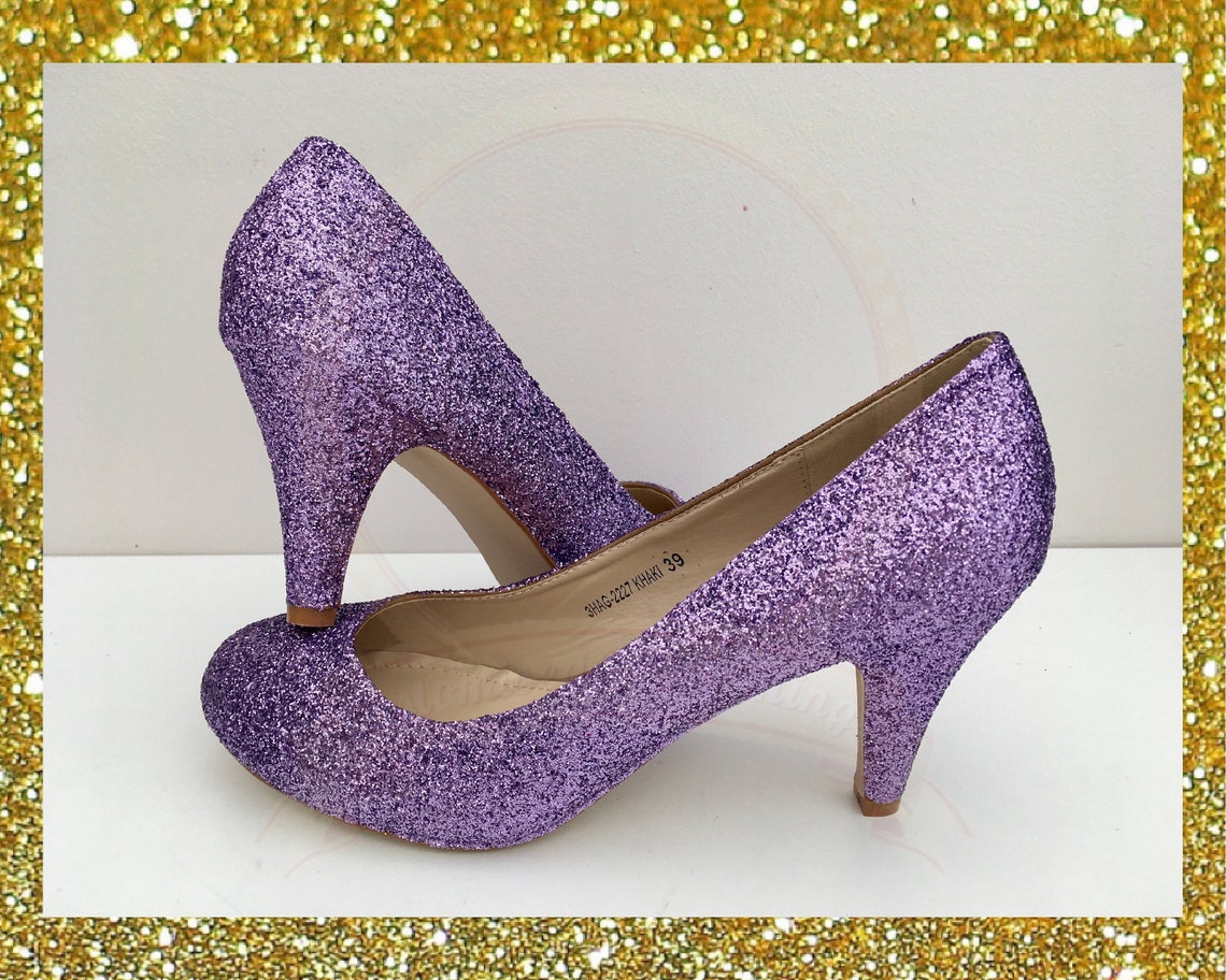 Purple glitter shoes Purple bridal heels Glitter shoes | Etsy