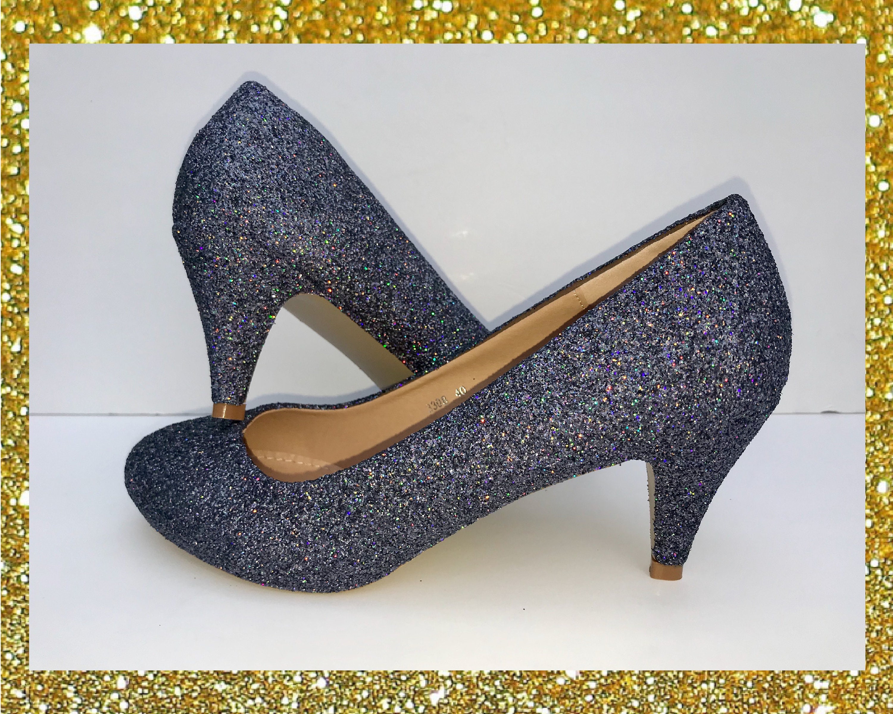Black Glitter Heels Holographic Black 