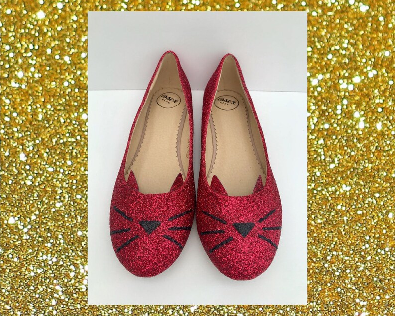 Cat Glitter Flats Cat Flat Shoes Glitter Cat Shoe Red Etsy