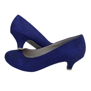 Navy kitten heels, Navy glitter shoes, Glitter kitten heels, Navy wedding shoes, Low bridal shoes blue, Something blue, Kitten heels blue