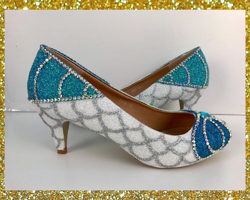 Custom mermaid shoes, Mermaid glitter shoes, Custom wedding shoes, Mermaid glitter heels, Glitter heels custom, Little mermaid wedding shoes image 3