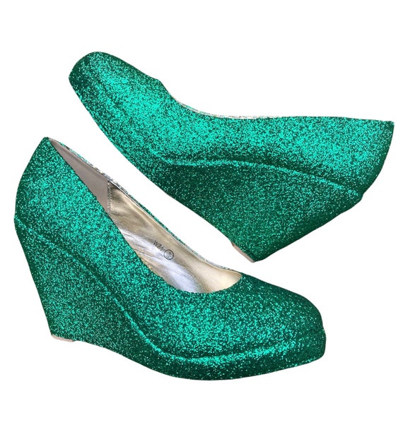 Cuñas de purpurina verde Zapatos verde esmeralda Cuñas de - México