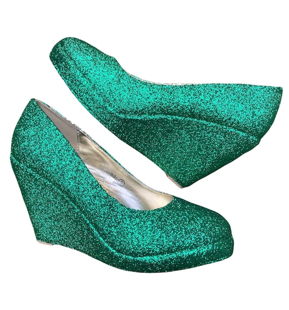 Cuñas de purpurina verde Zapatos verde esmeralda Cuñas de - México