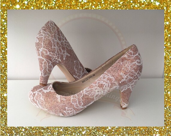 wedding shoes rose gold heels