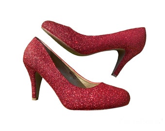 Red glitter heels, Red court heels, Red glitter shoes, Custom glitter heels, Womens glitter shoes, Red bridal shoes, Ruby red heels, Dorothy