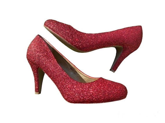 Red Glitter Heels, Red Court Heels, Red Glitter Shoes, Custom Glitter Heels, Womens Glitter Shoes, Red Bridal Shoes, Ruby Red Heels, Dorothy