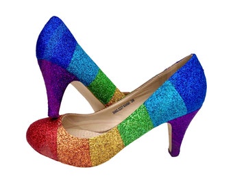 Rainbow glitter heels, Pride glitter heels, Rainbow wedding shoes, Glitter court heel, Rainbow glitter shoes, Pride wedding, Rainbow gift