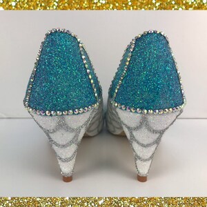 Custom mermaid shoes, Mermaid glitter shoes, Custom wedding shoes, Mermaid glitter heels, Glitter heels custom, Little mermaid wedding shoes image 5