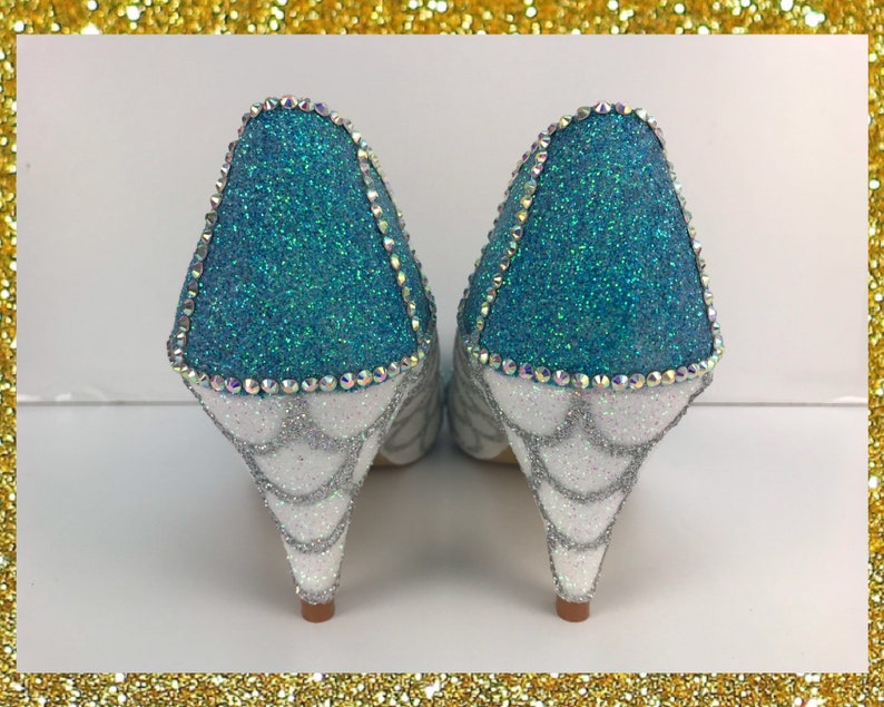 Custom mermaid shoes, Mermaid glitter shoes, Custom wedding shoes, Mermaid glitter heels, Glitter heels custom, Little mermaid wedding shoes image 5