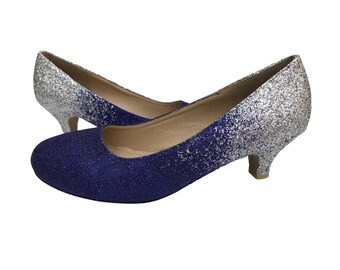 Blue sparkly shoes low heel clearance