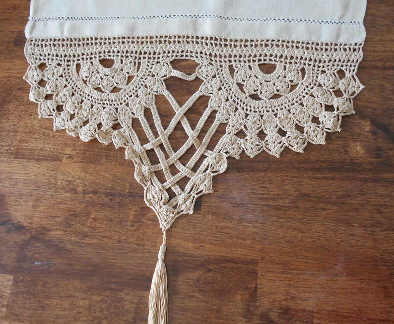 Linen And Hand Crocheted Dresser Scarf Table Runner Free Etsy