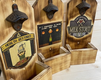Ouvre-bouteille mural en bois sur le thème de Zelda
