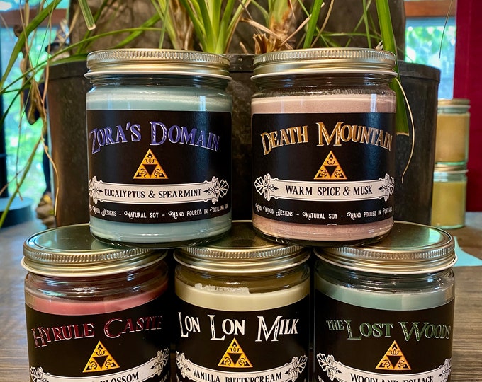 Legend of Zelda themed scented soy candle - plus other fandoms | geeky, nerdy, gaming, pop culture