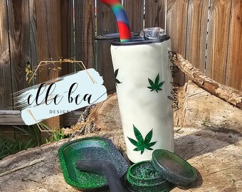 Smoke and Glitter Leaves Hookah Set, Epoxy Coated, Incognito Lid and Storage