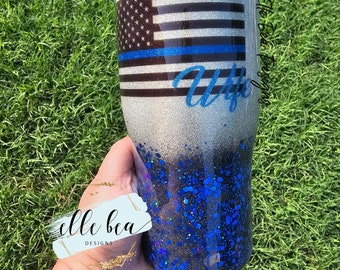 Thin Blue Line Tumbler, Police, Epoxy Sealed Cup - Main Image