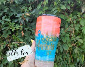 Beach Sunset Glitter Tumbler: Epoxy Sealed Stainless Steel Cup