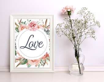 Typographic Print, 'Love' Downloadable Digital Print. Home Decor, Cottage Home, Printable