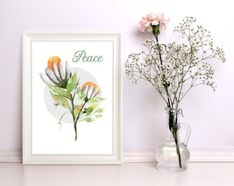 Floral Print, 'Peace' Downloadable Digital Print. Home Decor, Cottage Home, Gift,, Printable