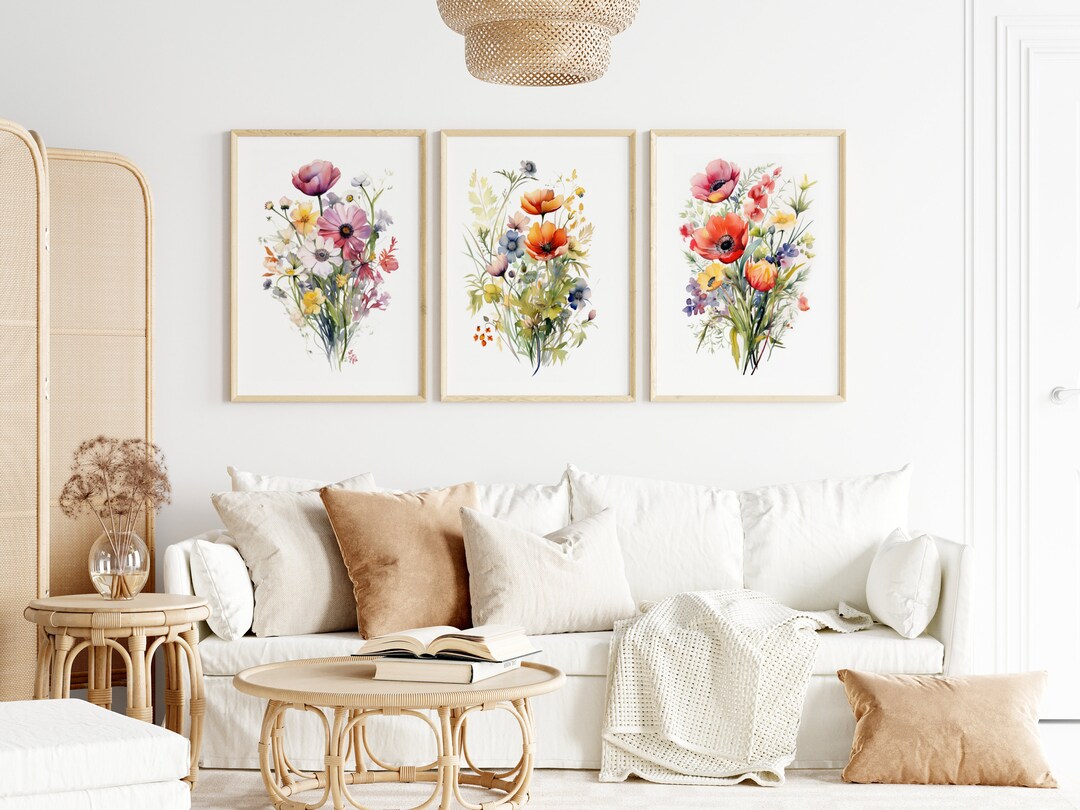 Wildflower Watercolor Prints, Set of 3, Botanical Art (digital Print ...