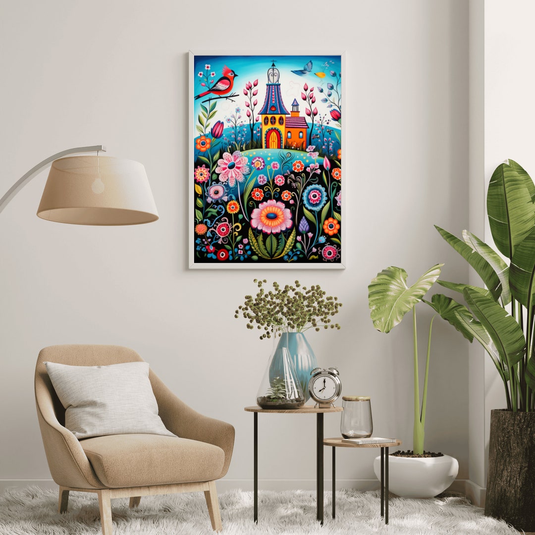 Colorful Floral Folk Art Print, Whimsical Home Decor (digital Print) - Etsy