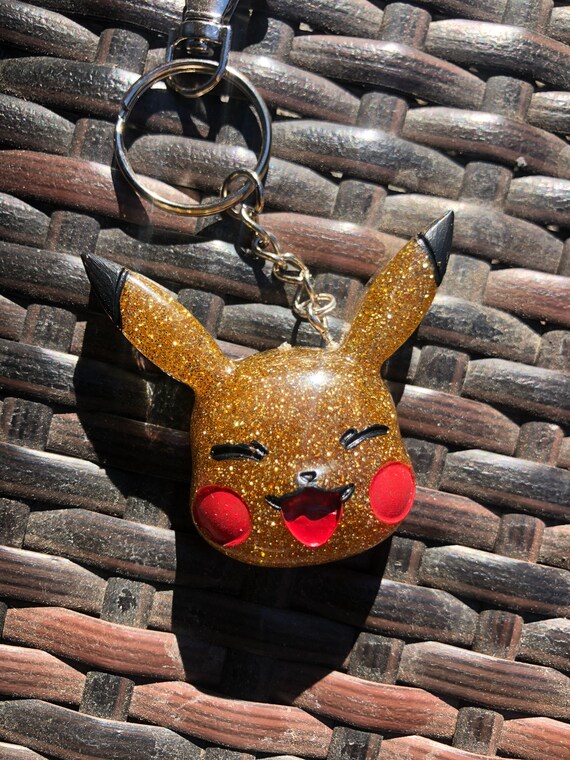 Golden glitter Pikachu keychain | Etsy