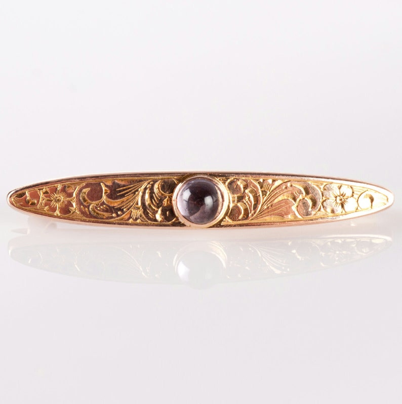 Gorgeous Vintage 1930's 14k Yellow Gold Round Cabochon Cut Amethyst Solitaire Pin .55ct image 1