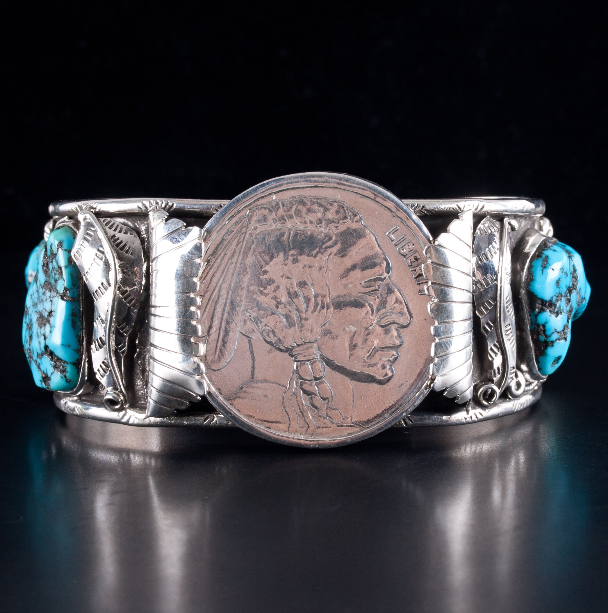Vintage 1970s Navajo Natural Turquoise Hallmarked Sterling