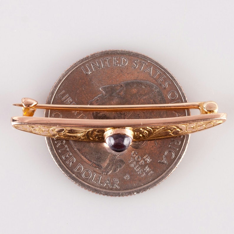 Gorgeous Vintage 1930's 14k Yellow Gold Round Cabochon Cut Amethyst Solitaire Pin .55ct image 8